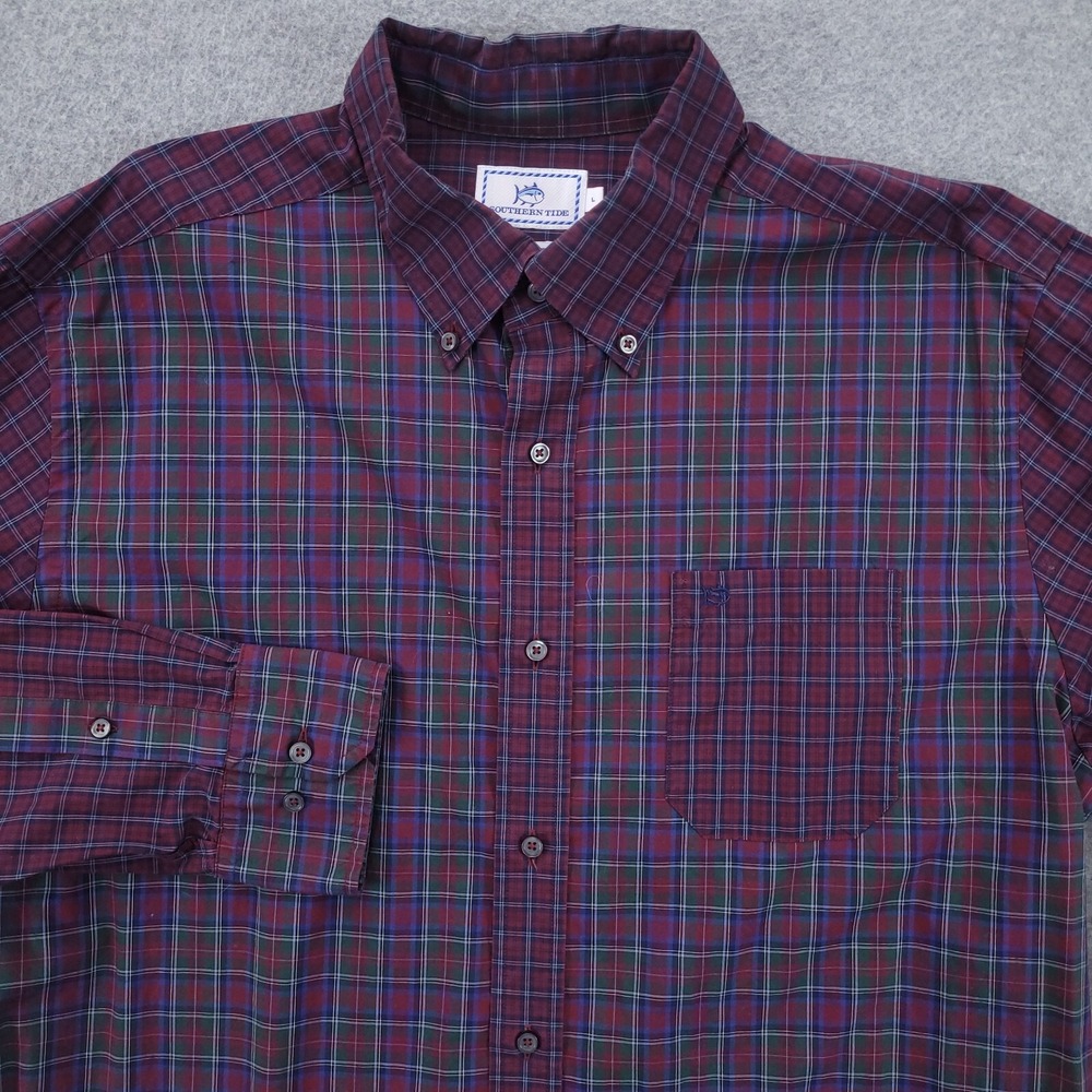 Southern Tide Shirt Mens L Classic Fit Purple Tartan Plaid Button Up Casual